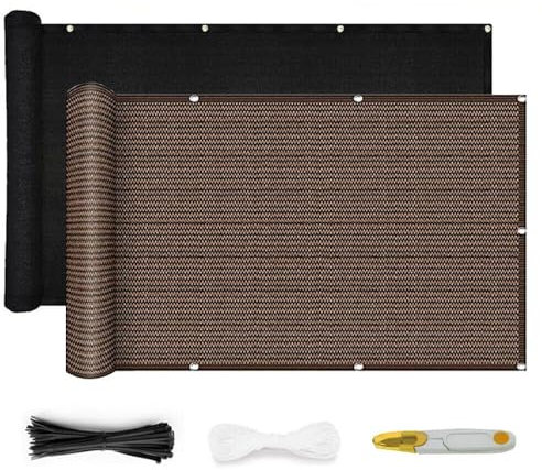 FENGSHENG-SHOP Balcony Privacy Screen 1 x 5 m Fence Screen for Balcony and Patio, Balcony Cover, Water-Repellent Wind Protection, with Rope, Cable Ties and Aluminium Eyelets (Brown)