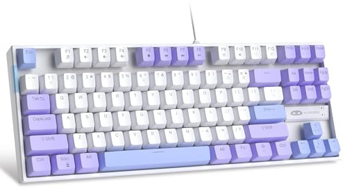 MageGee 75% Mechanical Gaming Keyboard with Red Switch, LED Blue Backlit, 87 Keys TKL Wired for Windows Laptop PC Gamer - White/Purple