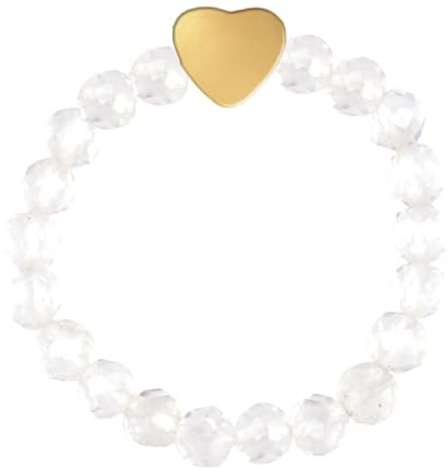 ZENGSING Elastischer Naturstein Ringe Echter Naturstein Ring mit Herz-Anhänger Edelstein Stretch Rings Perlen Ringe Damen Elastisch Perlen Rings Damen (Klarer Quarz)
