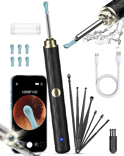 Kekoy Ear Wax Removal Kit Otoscope Ear Camera 1296P HD, WiFi Ear Cleaner with Camera, Rechargeable Ear Wax Remover Tool with Camera, Ear Wax Removal Tool with Lights for Adult & Kid(Light Gold)