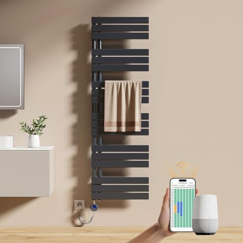 EMKE Scaldasalviette Elettrico con WIFI Termostato 160x50 cm, 1000W Antracite, Scaldasalviette a Basso Consumo, Resistenza Riscaldante con Timer, Termoarredo Bagno, Scaldasalviette Elettrico Bagno