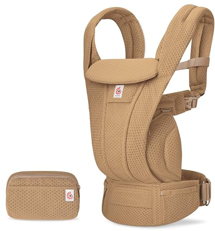 Ergobaby Omni Deluxe All-in-One Babytrage für Neugeborene ab Geburt bis 20kg, Ergonomische 4-Positionen Mesh Babytrage Rückentrage Baby-Tragetasche, Camel | Ergonomische 4-Positionen Baby Trage aus atmungsaktivem Mesh mit Taschen und Sonnenverdeck, 3,2–20,4 kg, Camel