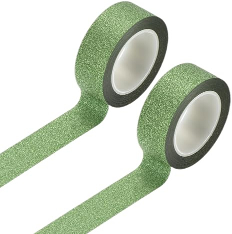 QUARKZMAN 2 rullar med glitterWashi-tejp 0,6 tum x 11 yards grön | Dekorativ tejp färgglad maskeringstejp Washi-tejp för gör-det-själv förpackning present klippbok festdekoration