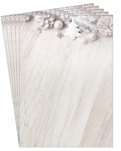Sigel DP673 brevpapper, jul, Rustic White A4, 25 ark, tillverkad av hållbart papper, julbrevpapper, inbjudning, meny