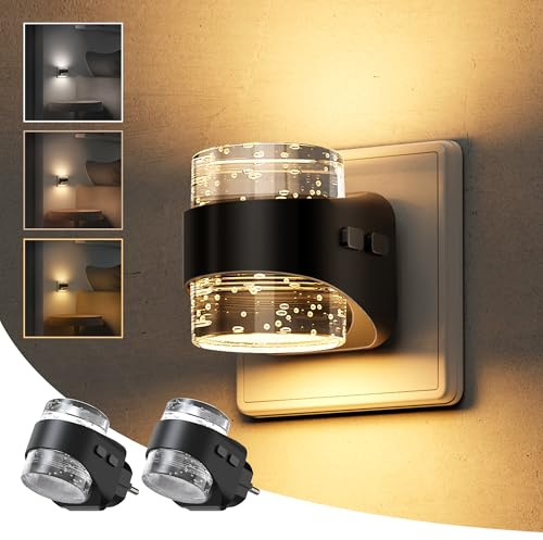 LOHAS-LED-Nachtlicht zum Einstecken in die Wand, Nachtlichts mit Einstellbarer Farbtemperatur (3000K/4000K/5000K), dimmbares Nachtlicht mit Blasenmuster zum Einstecken, mit Dämmerungssensor,2 Stück