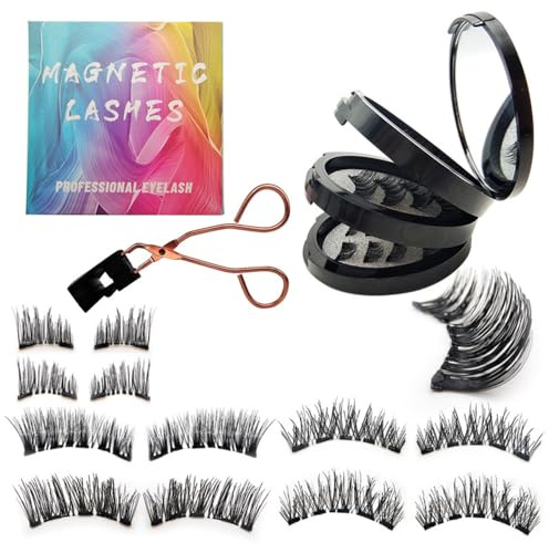 XFSRG Naturali Ciglia Magnetiche senza Eyeliner in Set Scatola Regalo con Magnetini Sottili per Extension Ciglia 3D come Ciglia Finte per Uno Sguardo Perfetto e Applicazione Semplice