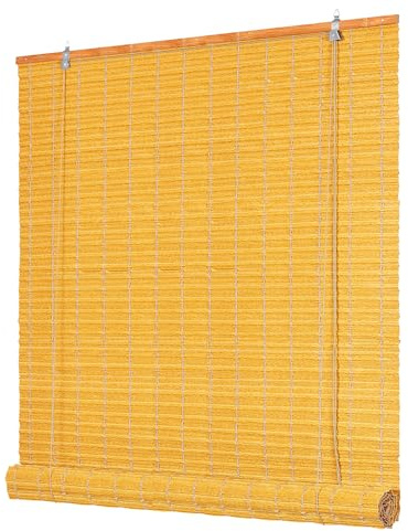 Deswell PE-Bambusoptik-Rollo Wetterfest B60 x H160 cm Gold, Outdoor-Rollo für Fenster & Tür mit Seitenzug, Sonnen- & Sichtschutz mit UV-Schutz, für Innen- und Außenbereich Fensterrollo