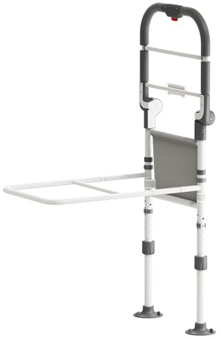 SANEWE Barandilla Cama Adulto,Barandilla de Cama para Personas Mayores con Bolsa- Support Réglable en Hauteur,Pliable Avec Poignée Antidérapante & Lumière à Détecteur de Mouvement - Capacité 160 kg