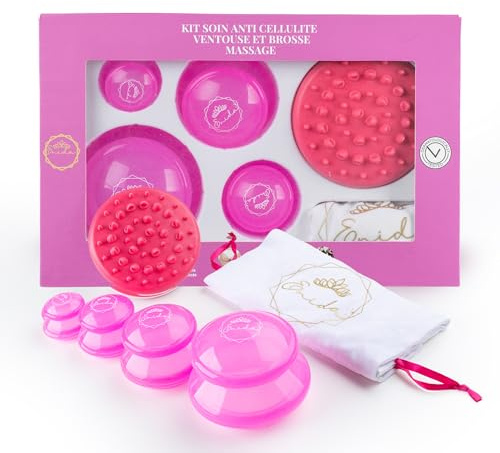 Enida Anti-Cellulite-Saugnapf (5 Stück) – entfernt Orangenhaut, strafft die Haut – Palper-Rouler-Methode, lindert Muskelschmerzen Stress – inklusive Massagebürste, E-Book