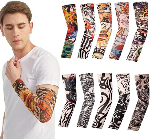 QSZHSL 10 Pièces Manches de Tatouage pour Hommes Femmes, Tatouage Temporaire Manchettes de Bras Faux Tatouage Tatoo, Manches Faux Tatouage, pour Tatouages de Bras, Fête, Carnaval (10 Pièces)