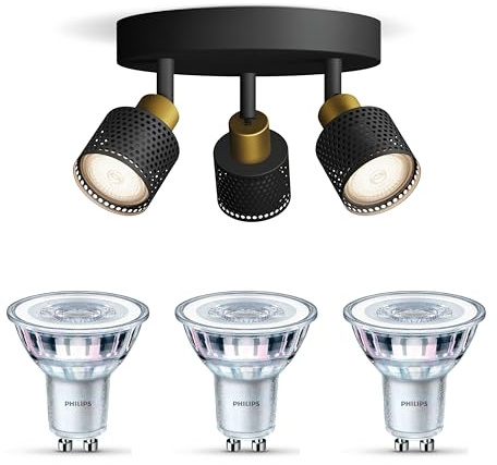 Philips Niall Aufbaustrahler (Schwarz/Gold) - 3-Flammig - SceneSwitch | Deckenstrahler - GU10 - Warmweiß - Einfach dimmbar mit Ihrem klassischen Schalter