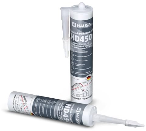 Hausa Kautschuk Dachdichtstoff HD450 Transparent 2x 300ml dauerelastische Dichmasse & Kleber für Dach Dachrinnen Trapezblech Dachfolien Dachbahnen, wetterfest, kompatibel mit Bitumenwerkstoffen