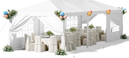 Homall 10'x30' Gazebo Party Tent - Waterproof Outdoor Canopy with Removable Sidewalls, for Weddings, BBQ, Camping, Backyard, Fits 40 People (White)