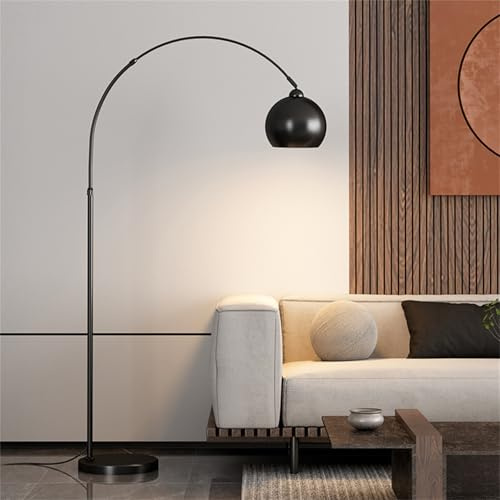 Lámparas de pie de arco para sala de estar, moderna lámpara de pie de metal de 195 cm con pantalla de cúpula ajustable, lámpara de lectura arqueada de mediados de siglo para sobre el sofá, dormitorio,