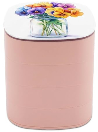 Jubonexis Pansies in A Glass Jar Jewelry Boxes for Women, Earring Holder Organizer Rotating Jewelry Organizer for Necklaces Bracelets Ring