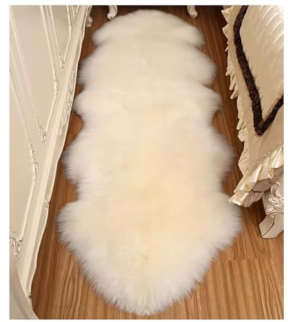 Alfombra extra gruesa de piel de oveja auténtica, cálida y esponjosa de lana de Nueva Zelanda para sala de estar, sofá, cojín acogedor de piel de oveja (2 unidades, 200 x 65 cm)