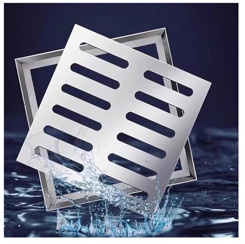 YLLFFLL Grille caniveau Grille De Drainage Carrée en Acier Inoxydable avec Cadre, Couvercle De Drain D'égout Extérieur Amovible pour Bloquer Les Débris(30x30x2cm(11.8x11.8x4/5in))