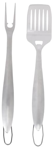 AKOOSY Lot De 2 Ustensiles De Barbecue en Acier Inoxydable, Spatule Et Fourchette pour Grillades en Extérieur, Outils Robustes Et Ergonomiques, Accessoires Barbecue Jardin Et Camping
