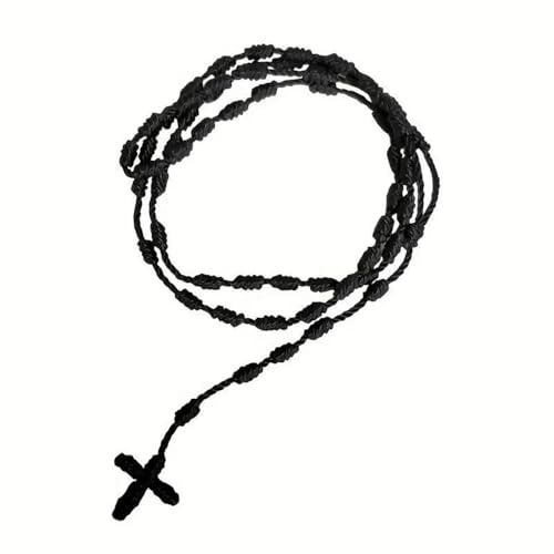 SDFWGG Collar Rosario Hecho a Mano en Cuerda de Nylon con Cruz Ideal para Iglesia Misa Bautizos Comuniones y Regalos