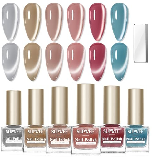 SUPWEE 6 Farben Cat Eye Nagellack mit Magnet, Magnetic Nail Polish Ohne UV