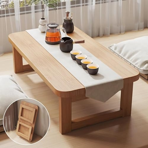 XHEILZOP Mesa Baja De Madera, Mesa Plegable Japonesa Tipo Tatami para Sala De Estar, Dormitorio, Ventanal O Espacio De Trabajo(Wood,60x40x30cm)