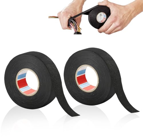 XINXINGDINGSHENG 2PCS Wiring Harness Tapes, 19mm*15m Black Adhesive Fabric Insulating Tape Heat Resistant Wiring Loom Tape for Car Motorcycle Electrical Harness Wrap Cable Fixed Noise Damping
