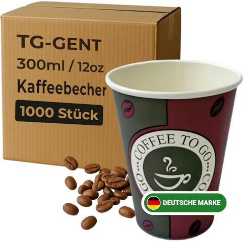 TG-GENT Kaffeebecher 300ml - 1000 Stück | ⌀ 90mm | Auslaufsichere Kaffeebecher to go Einweg - Ideal für Heißgetränke wie Kaffee & Tee | Stabile Espressobecher bzw. Pappbecher als Einwegbecher