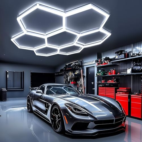 DIKHEE Garagenlampe LED 7-Hex 240W 6500K Verformbare LED Werkstatt Deckenleuchte DlY Sechseck Garage Licht für Garage, Werkstatt, Lager, keller, Fitnessstudio (7 HEX)