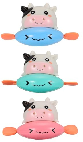 LALADEFIEE Juguetes de Baño con Mecanismo de Relojería y Flotantes para Bebés, Set 3 Piezas Vacas de Colores Surtidos (Azul Claro, Azul Suave, Rosa), Ideales para Ducha y Color Aleatorio