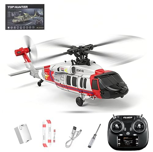 Meiurlex Black Hawk K200 UH-60 RC Hubschrauber mit 6 AchsenGyro, 6-Kanal Helicopter Ferngesteuerter Hubschrauber von Rückenflug, Kunstflug & Optischer Flusspositionierung, RTF Flugzeug für Erwachsene