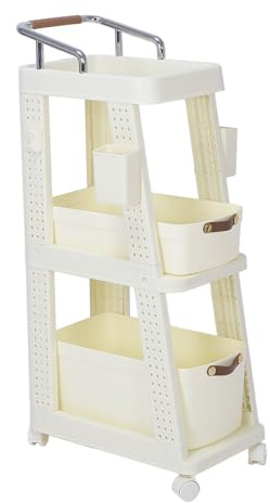 Toeponeer, Rollwagen für Büro, Küche, Aufbewahrungsorganisator mit Rädern, multifunktionaler Mehrzweckwagen für Zuhause, langlebiges mobiles Organizer-Rack (3-stufige Creme)