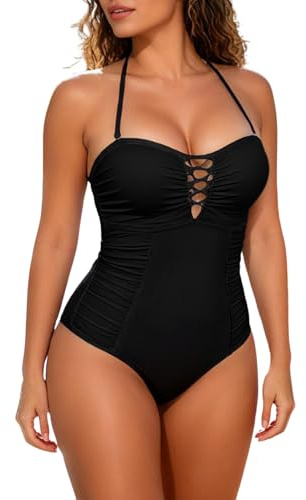 JFAN Bañador Mujer Reductores Sexy Ruched Vintage Push up Ropa de Baño Barriga Vientre Plano Traje de Baño de Una Pieza