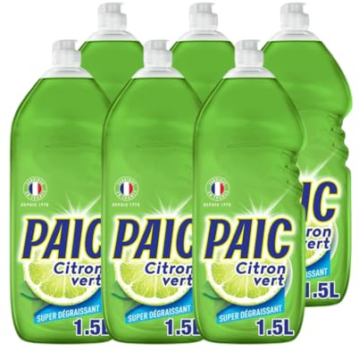 PAIC - Liquide Vaisselle Paic Citron Vert Super Dégraissant - Nettoie - Dégraisse - Élimine les mauvaises odeurs - Lot de 6 x 1500 ML