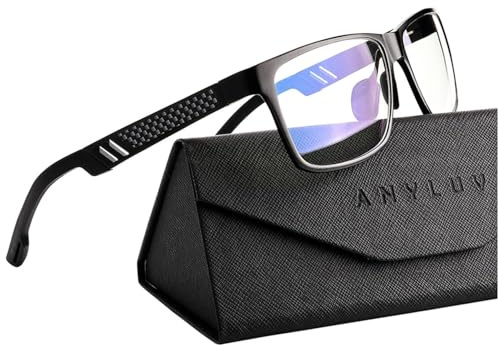 ANYLUV Blue Light Blocking Glasses Men Computer Gaming Glasses Lightweight Al-Mg Metal Anti Eyestrain Eye Protection Black Clear