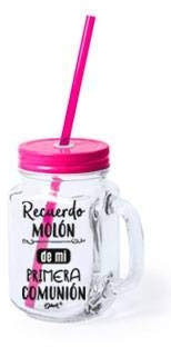 DISOK - Jarra Cristal con Caña Recuerdo Molón Color Rosa en Caja Blanca - Jarras con Frases, Tazas Originales para Detalles, Recuerdos y Regalos de Comuniones (24)