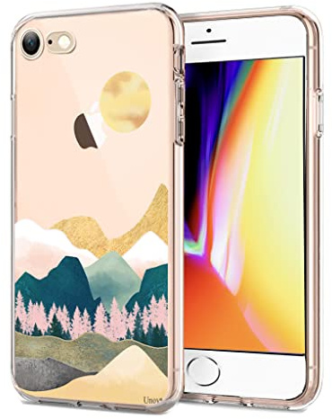 Unov Hülle für iPhone SE (3rd) / SE (2nd) / 8/7, Sierra Berge | Transparente Schlank Guter Halt, Rutschfest Prägung Muster, Stoßfest Schützende, Erhöhter Kameraschutz, Kratzfest Weich TPU