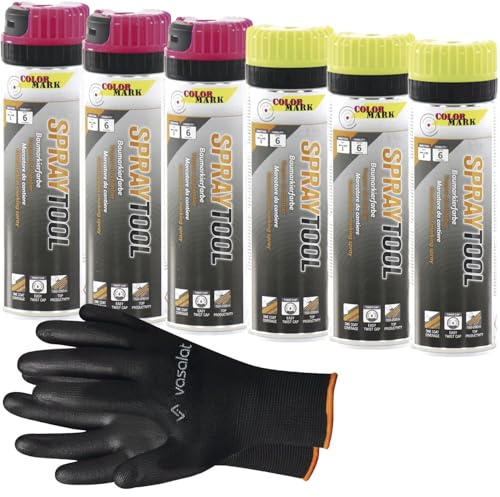 vasalat Markierungsspray Set - Markierspray Neon gelb, pink für schnelle und saubere Markierungen, 6 Stück