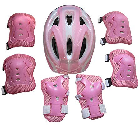 Clenp Protecteur De Patin à roulettes pour Enfants, Patins à roulettes pour Enfants, Casque De Sécurité pour Vélo, Genou, Coude, Protège-Poignets Rose Taille Unique