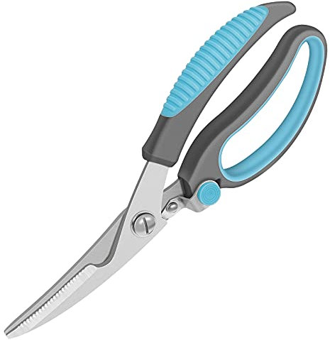 Asdirne Geflügelschere, Hühnerschere, Geflügelschere mit stabilem Edelstahl und Komfortgriff, kraftvolles Schneiden, lebensmittelechtes Material, Schere für Küche, strapazierfähig, 23,1 cm, Blau/Grau