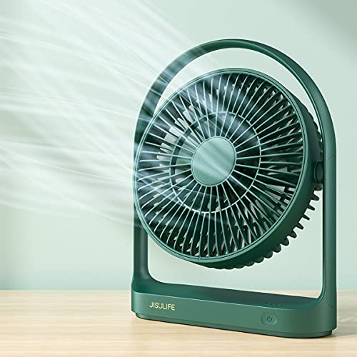 JISULIFE Desk Fan, Small Portable Battery Operated Desktop and 4000mAh USB Rechargeable Electric Table Fan with 4 Speeds, Max 15 Hrs, Strong Airflow, Ultra Quiet for Office/Room/Travel-Green