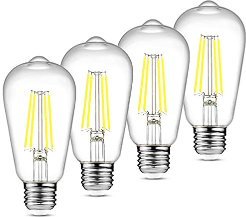 Ascher Vintage LED Edison Bulbs, 6W, Equivalent 60W, Non-Dimmable, Daylight 5000K, 700Lumens, ST58 Antique LED Filament Bulbs with 80+ CRI, E26 Medium Base, Clear Glass, Pack of 4