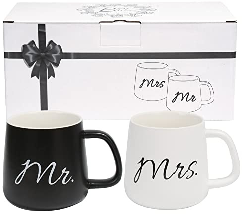 Cymax 2 Pièces Mr Mrs Mugs Tasses à café en Céramique, Parfait pour Le café, Le thé et l'eau 350ml Cadeau pour Douche Nuptiale fiançailles Saint-Valentin Noël