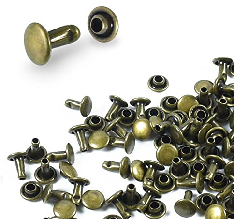200Sets Leather Rivets, 6mm Double Cap Rivets Tubular Metal Studs Leather Rivets for Fabric Pet Collar Clothing Boots Belt Bags Accessories Crafts (6mm Bronze)