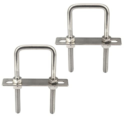 Boulons carrés en U en acier inoxydable 304 M8 x 60 x 90 mm avec écrous hexagonaux, plaque de cadre, rondelles rondes (2 pièces)