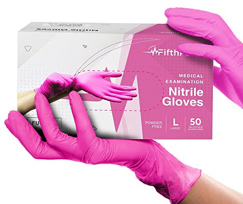 Guantes desechables de nitrilo rosa fucsia, 50 unidades, guantes de nitrilo de 3 mil, guantes de goma sin polvo ni látex, guantes de examen médico quirúrgico, guantes de cocina seguros para alimentos