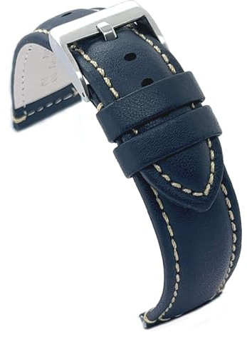 diloy Correa reloj cuero alomada costura blanca P354 | Pulsera de piel vacuno hombre o mujer elegante estilo clásico grosor 5mm forro antialérgico con cambio rápido o herramientas