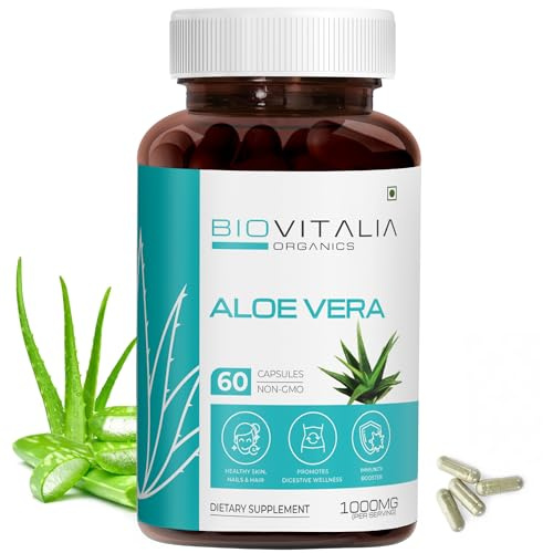 Biovitalia Aloe Vera 25,000mg High Strength (Raw Equivalent) | with Vitamin A, C, E & Zinc for Skin & Immune Support | Vegan Food Supplement | 60 Capsules