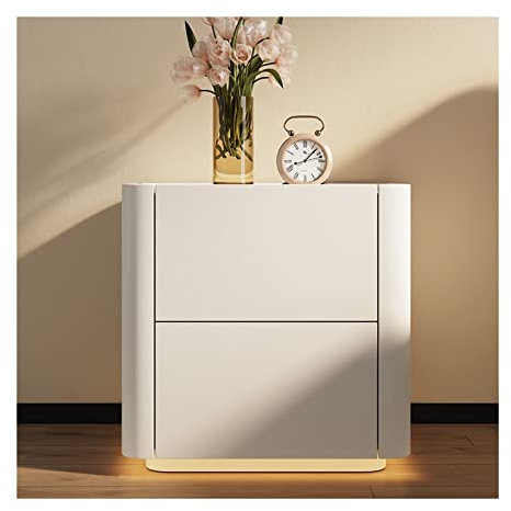 Table de chevet Tables de chevet blanches avec station de chargement sans fil et lumières LED, table d'appoint moderne avec 2 tiroirs, table de chevet, meuble de rangement pour chambre à coucher,