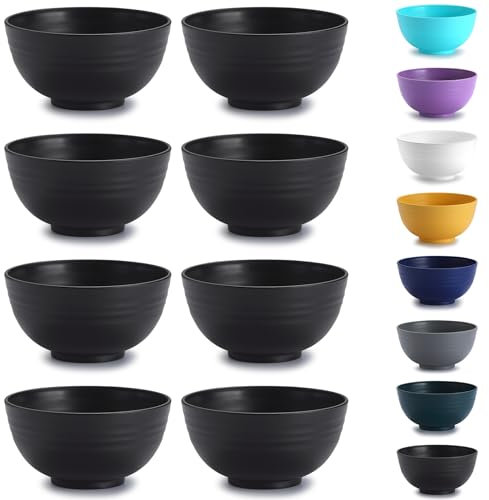 Kyraton Ciotole di plastica per cereali 8 pezzi, infrangibile e riutilizzabile ciotola leggera per riso Noodle Zuppa Snack Insalata di frutta BPA