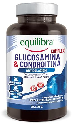 Equilibra Integratori Alimentari, Glucosamina & Condroitina Complex, Integratore a Base di Glucosamina e Condroitina, con MSM, Calcio, Zinco e Vitamina D3, Per le Articolazioni, 90 compresse
